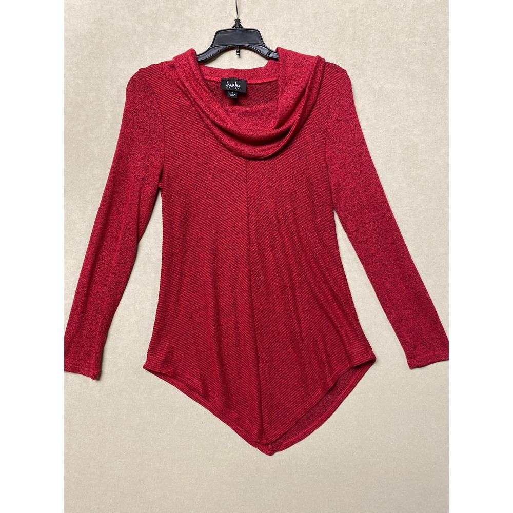 By & By Red Marl Cowl Neck Ribbed Asymmetric Hem Long Sleeve Top Small
